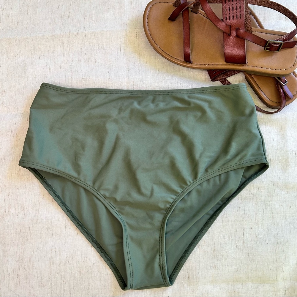 High Waisted Bikini Swim Bottoms Size Medium Olive Green